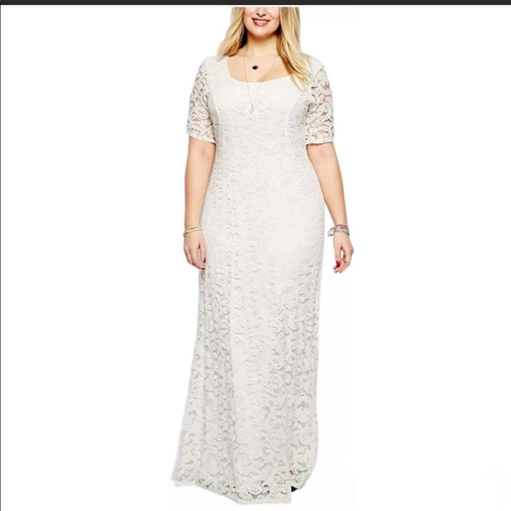 Nemidor White 3/4 Sleeve Maxi Lace Dress Size 18